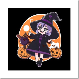 Halloween Holiday with Witchcraft Chibi anime Character Design Posters and Art